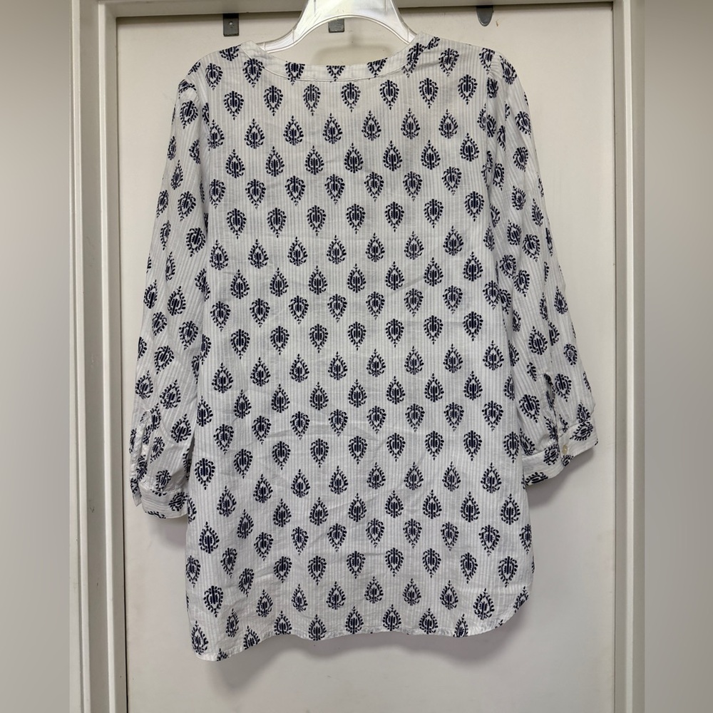 Pure Jill Tunic - Ikat Print tunic - white/blue - size M tall - Picture 3 of 10